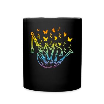 Bagpipe With Music Notes & Butterflies - Musician - Tasse einfarbig - Schwarz - Vorne