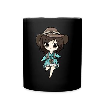 Bohemian Aesthetic Anime Girl Chibi Celestial - Full Colour Mug - black - Front