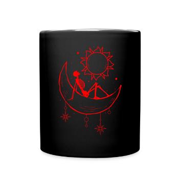 Bohemian Aesthetic Gothic Skeleton Sun and Moon - Full Colour Mug - black - Front