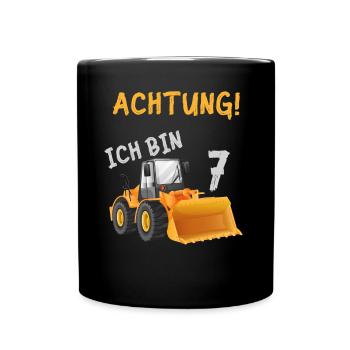7. Geburtstags Radlader Baustelle Outfit - Tasse einfarbig - Schwarz - Vorne