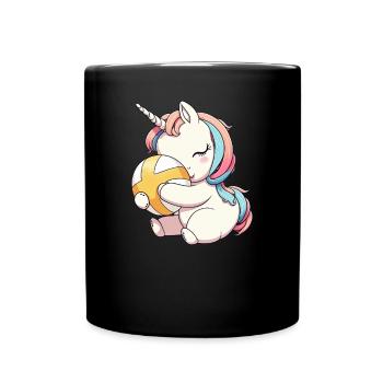Niedliches Einhorn und Volleyball - Servieren Sie - Tasse einfarbig - Schwarz - Vorne