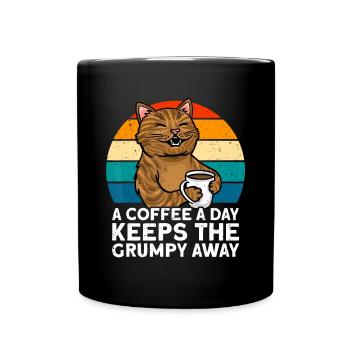 Funny Coffee Tshirt, Coffee Lover Shirt, Cute Cat - Full Colour Mug - black - Front
