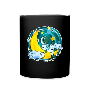 Astronaut Motif Space Moon Crescent - Full Colour Mug - black - Front