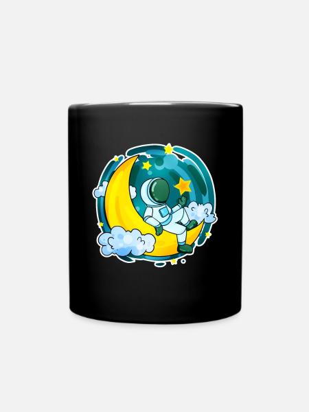 Astronaut Motiv Weltall Mond Halbmond - Tasse einfarbig - Schwarz