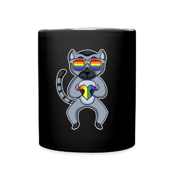 Arc-en-ciel - Lémurien avec lunettes et cœur - Mug uni - noir - Devant