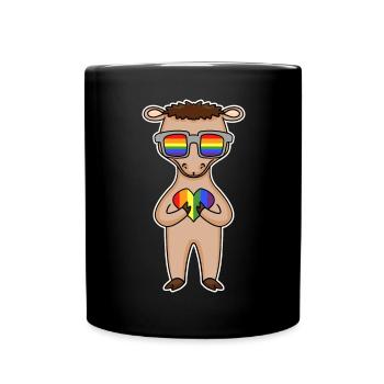 Arc-en-ciel - chameau avec lunettes et cœur - Mug uni - noir - Devant