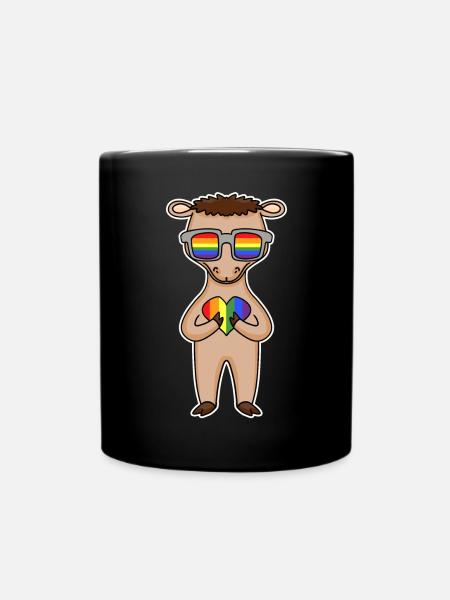 Regenbogen - Kamel mit Brille und Herz - Ensfarvet krus - sort