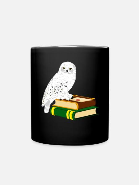 Schneeeule Bücher Zauberei - Tasse einfarbig - Schwarz