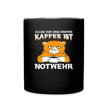 Alles Vor Dem Ersten Kaffee Ist Notwehr Katze - Tasse einfarbig - Schwarz - Vorne