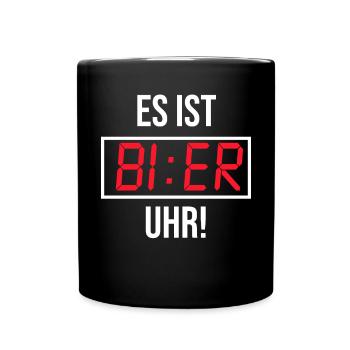 Es ist Bier Uhr! - Party Urlaub - Tasse einfarbig - Schwarz - Vorne