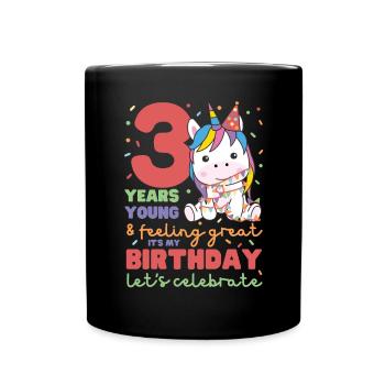 Unicorn for 3rd birthday children three years old - Full Colour Mug - black - Front