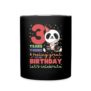 Panda for 3rd birthday children three years old - Full Colour Mug - black - Front