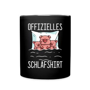 Offizielles Schlafshirt Schwein Schlafanzug - Tasse einfarbig - Schwarz - Vorne