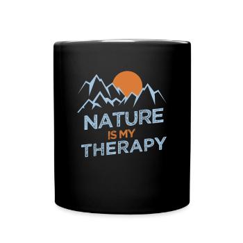 Nature is my Therapy Mountain Panorama Sun Mountains Mountain - Full Colour Mug - black - Front