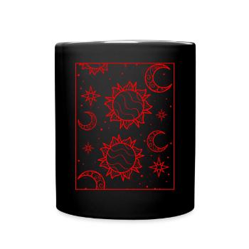 Bohemian Aesthetic Sun and Moon Pattern - Full Colour Mug - black - Front