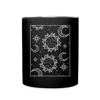Bohemian Aesthetic Sun and Moon Pattern - Full Colour Mug - black - Front