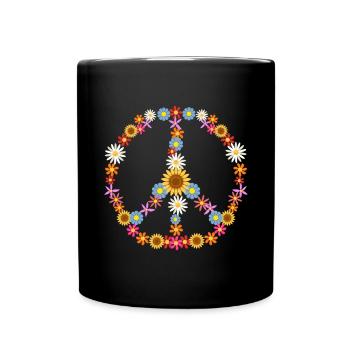 70s peace sign, flower power symbol - Full Colour Mug - black - Front