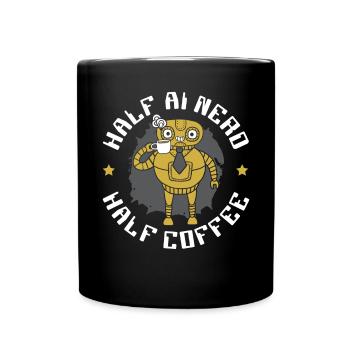Half AI Nerd Half Coffee Artificial Intelligence - Full Colour Mug - black - Front
