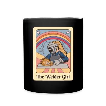 Vintage Welder Girl Tarot Art - Full Colour Mug - black - Front