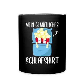 Mein Gemütliches Schlafshirt Schlafendes Popcorn - Tasse einfarbig - Schwarz - Vorne