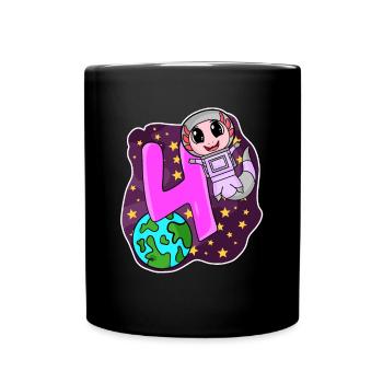 4th Birthday - 4 Years Astronaut Girl Gift - Full Colour Mug - black - Front