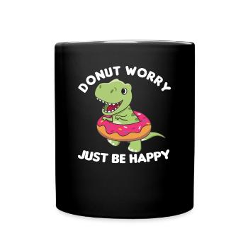 Süßer Dino T-Rex lustige Tiere in Donut Wortspiel - Tasse einfarbig - Schwarz - Vorne