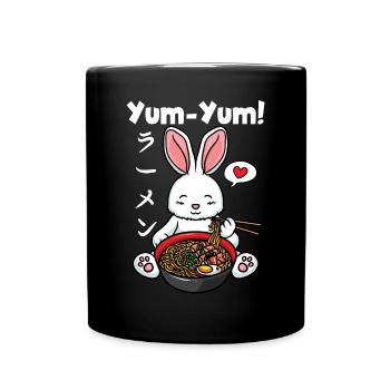 Yum Yum Japan Anime Ramen Noodle Rabbit - Full Colour Mug - black - Front
