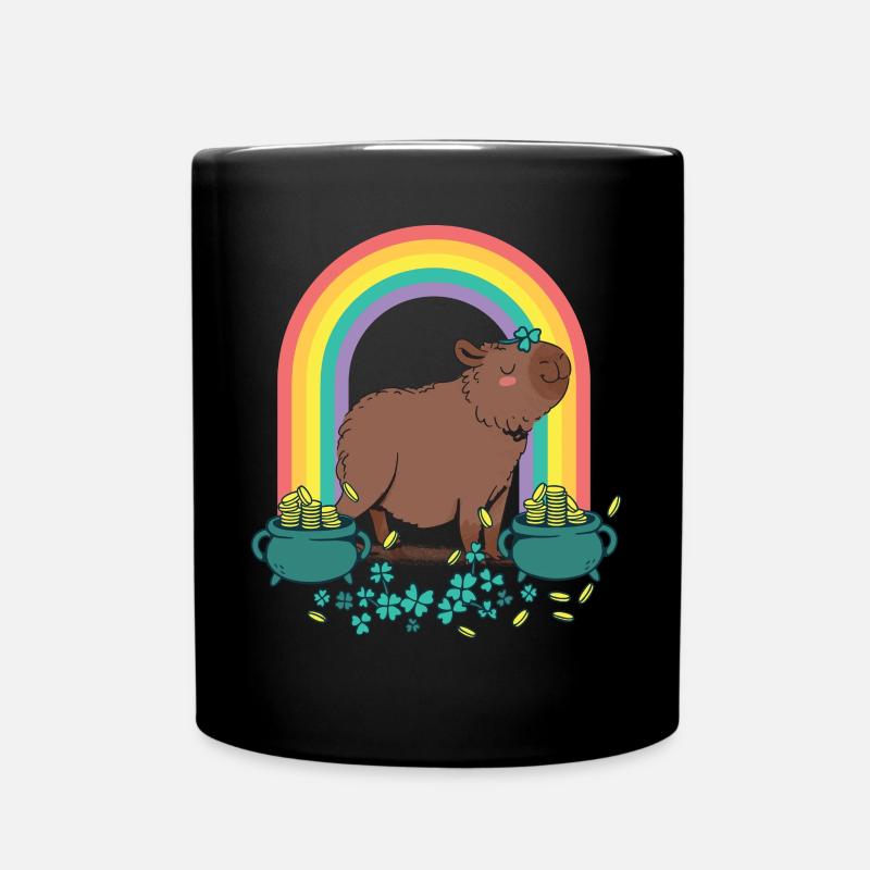 Capybara St Patricks Day Rainbow - Full Colour Mug - black