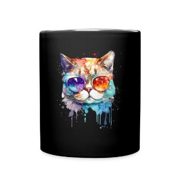 Coole kleine Gamer Katze Für Katzenliebhaber Bunt - Tasse einfarbig - Schwarz - Vorne