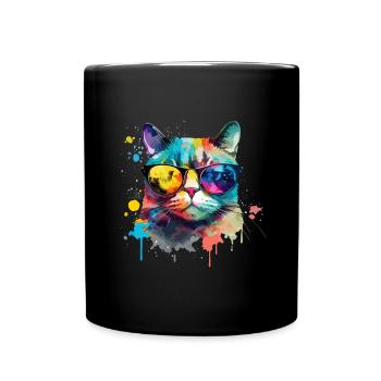 Coole kleine Gamer Katze Für Katzenliebhaber Bunt - Tasse einfarbig - Schwarz - Vorne