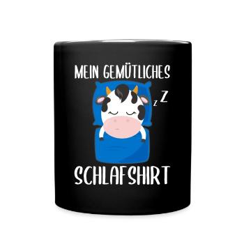 Mein Gemütliches Schlafshirt Schlafende Kuh - Tasse einfarbig - Schwarz - Vorne