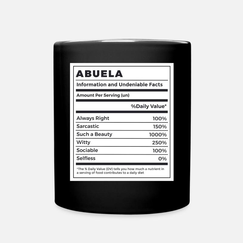 Lustige Abuela Nährwerte - Tasse einfarbig - Schwarz
