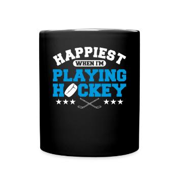 Le plus heureux quand je joue au hockey - Mug uni - noir - Devant