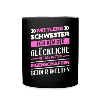 Mittelkind Sandwichkind Mittlere Schwester - Tasse einfarbig - Schwarz - Vorne