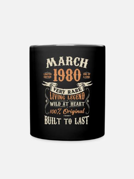 März 1980 Geburtstagsgeschenk - Tasse einfarbig - Schwarz