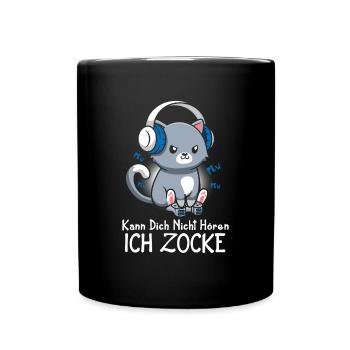 Kann Dich Nicht Hören Ich Zocke Gamer Katze - Tasse einfarbig - Schwarz - Vorne