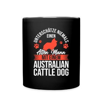 Alter Mann mit Australian Cattle Dog Treibhund - Tasse einfarbig - Schwarz - Vorne
