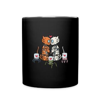 Couple de robot et de chat amoureux - Mug uni - noir - Devant