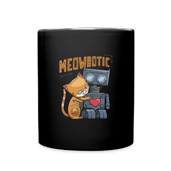 Verliebtes Roboter-Katzenpärchen "Meowbotic" - Tasse einfarbig - Schwarz - Vorne