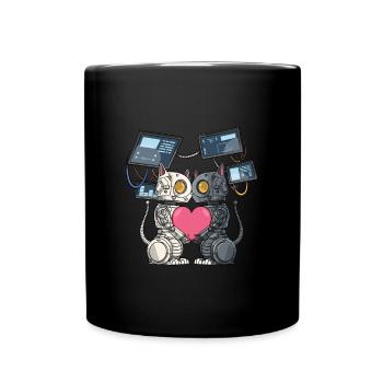 Robot cat in love with a robot engineer - Full Colour Mug - black - Front