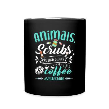 Veterinary Technician Animals Scrubs And Coffee Ve - Full Colour Mug - black - Front