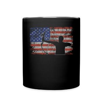 Archery Retro USA Flag 4th of July - Full Colour Mug - black - Front