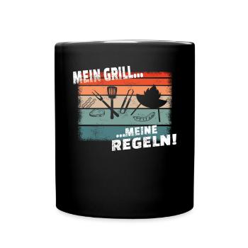 Grillen und Camper Geschenkidee - Tasse einfarbig - Schwarz - Vorne