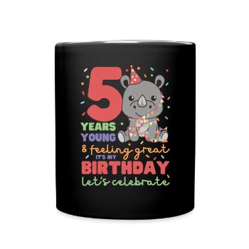 Rhinoceros for 5th birthday children five years old - Full Colour Mug - black - Front