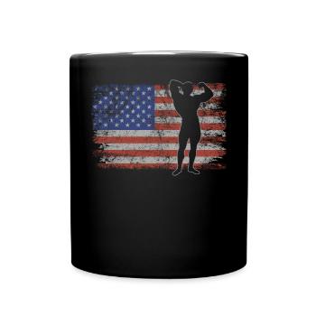 Bodybuilding Retro USA Flagge 4th of July - Tasse einfarbig - Schwarz - Vorne