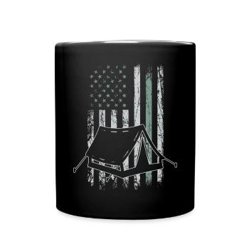 Camping Retro USA Flag Bushcraft 4th of July - Full Colour Mug - black - Front