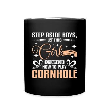 Laissez cette fille vous montrer à jouer au cornhole - Mug uni - noir - Devant