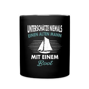Unterschätze niemals einen alten Mann - Tasse einfarbig - Schwarz - Vorne