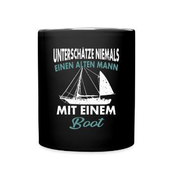 Unterschätze niemals einen alten Mann - Tasse einfarbig - Schwarz - Vorne
