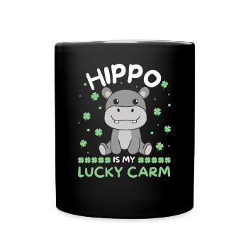 Hippo is my lucky carm Clover St Patrick's Day - Full Colour Mug - black - Front